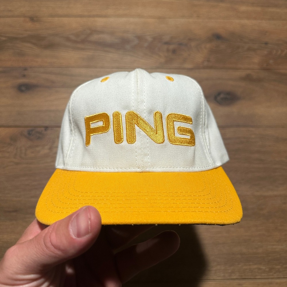 Vintage PING White Yellow Golf Hat Men OSFA Strapback Made in USA